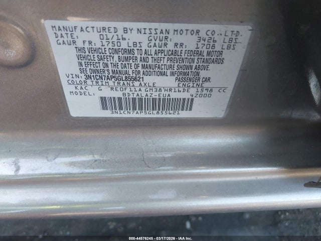 Nissan Versa 1.6 S+ 2016 3N1CN7AP5GL855621 Image 9