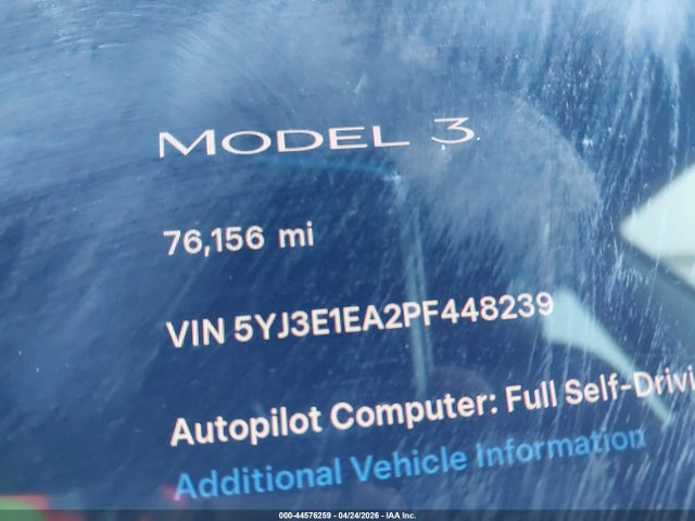 44576259 :رقم المزاد ، 5YJ3E1EA2PF448239 vin ، 2023 Tesla Model 3 Rear-wheel Drive مزاد بيع