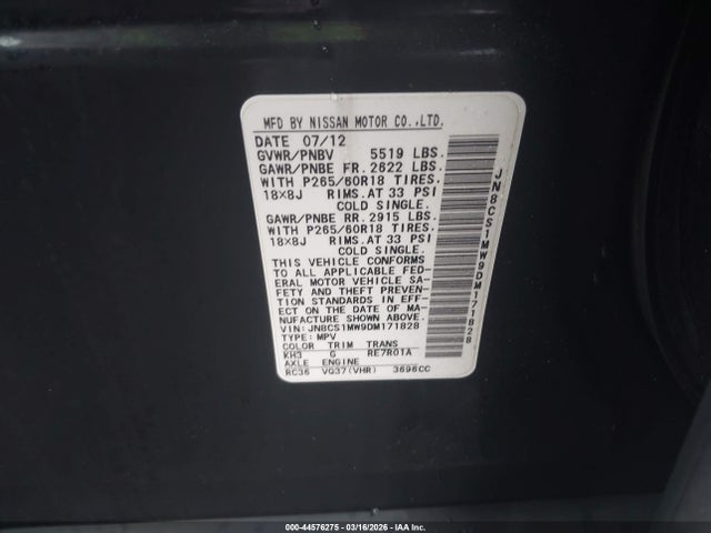 Aukcja sprzedaży 2013 Infiniti Fx37, vin: JN8CS1MW9DM171828, numer aukcji: 44576275