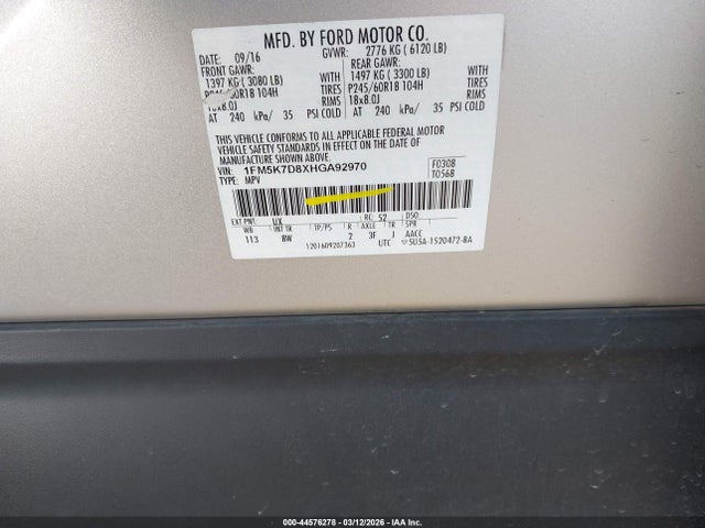 1FM5K7D8XHGA92970 Ford EXPLORER XLT