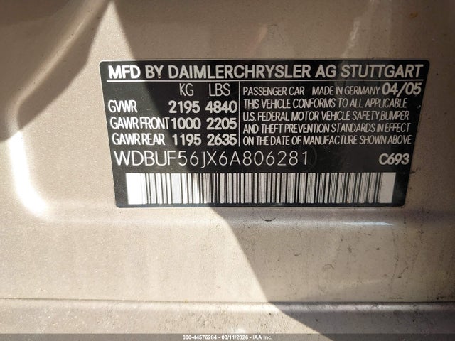Продаж на аукціоні авто 2006 Mercedes-benz E 350, vin: WDBUF56JX6A806281, номер лоту: 44576284
