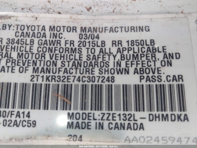 2004 Toyota Matrix Standard მანქანა იყიდება აუქციონზე, vin: 2T1KR32E74C307248, აუქციონის ნომერი: 44576289
