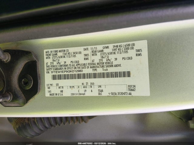 1FTEW1EP9GKD12980 Ford F-150 Lariat