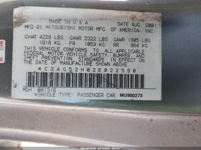 Продажа на аукционе авто 2002 Chrysler Sebring Lxi, vin: 4C3AG52H02E022590, номер лота: 44576309