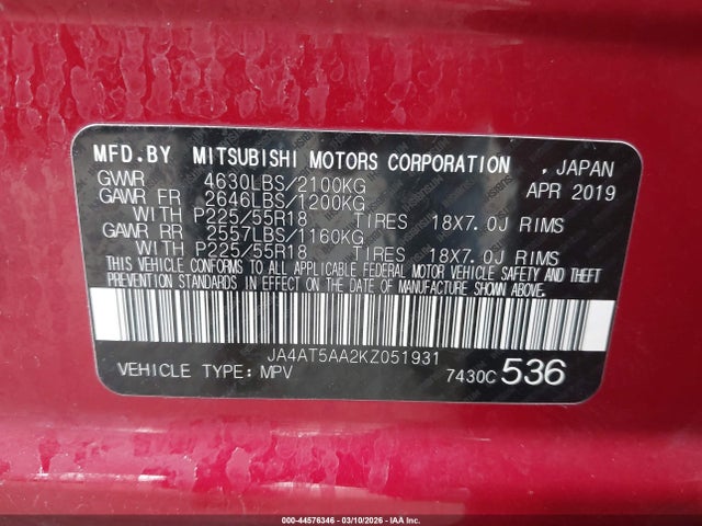 2019 MITSUBISHI ECLIPSE CROSS JA4AT5AA2KZ051931 Photo 8