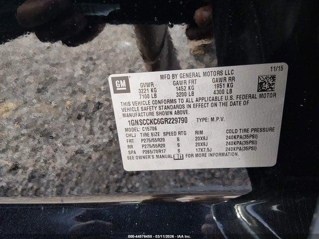 Aukcja sprzedaży 2016 Chevrolet Tahoe Ltz, vin: 1GNSCCKC6GR229790, numer aukcji: 44576455