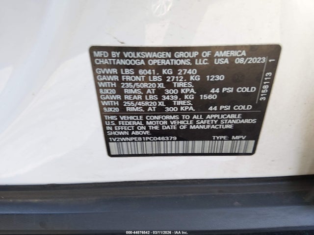 44576542 :رقم المزاد ، 1V2WNPE81PC046379 vin ، 2023 Volkswagen Id.4 Awd Pro S مزاد بيع