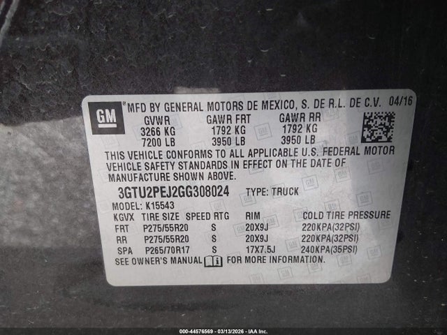 Aukcja sprzedaży 2016 Gmc Sierra 1500 Denali, vin: 3GTU2PEJ2GG308024, numer aukcji: 44576569