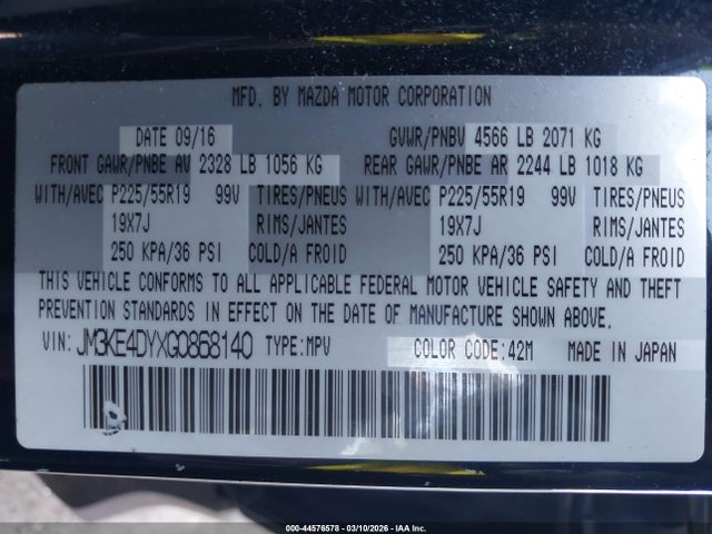 44576578 :رقم المزاد ، JM3KE4DYXG0868140 vin ، 2016 Mazda Cx-5 Grand Touring مزاد بيع