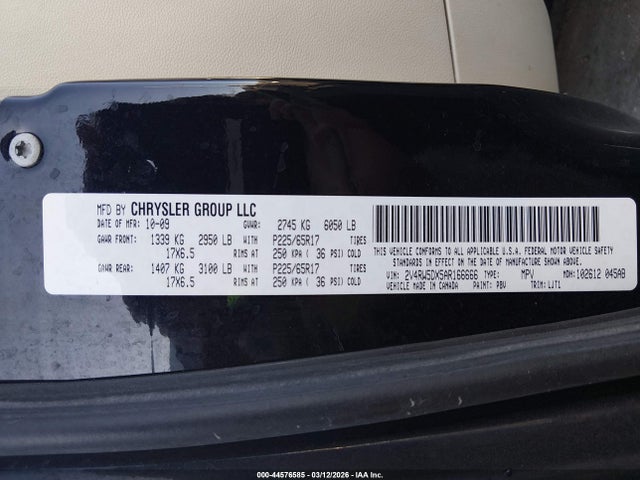 44576585 :رقم المزاد ، 2V4RW5DX5AR166666 vin ، 2010 Volkswagen Routan Sel مزاد بيع