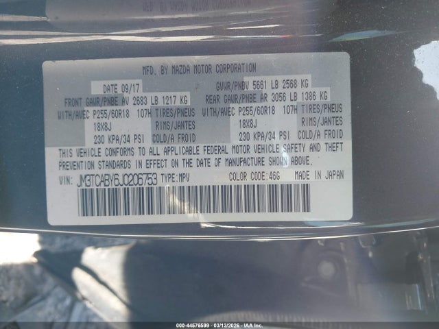 Продаж на аукціоні авто 2018 Mazda Cx-9 Sport, vin: JM3TCABY6J0206753, номер лоту: 44576599