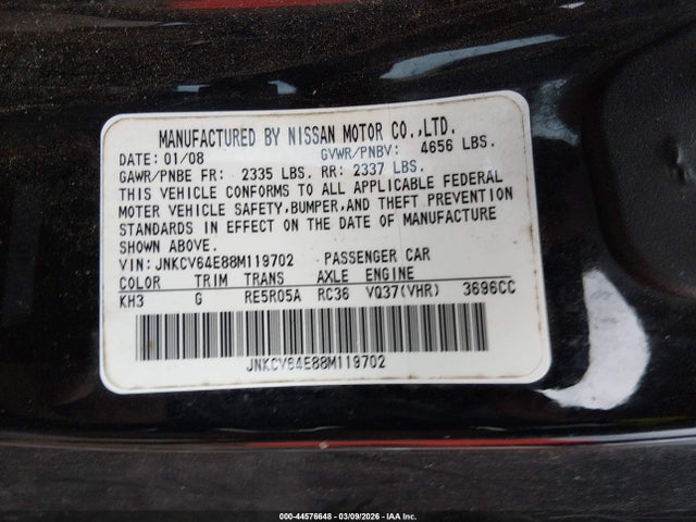 Aukcja sprzedaży 2008 Infiniti G37 Journey, vin: JNKCV64E88M119702, numer aukcji: 44576648