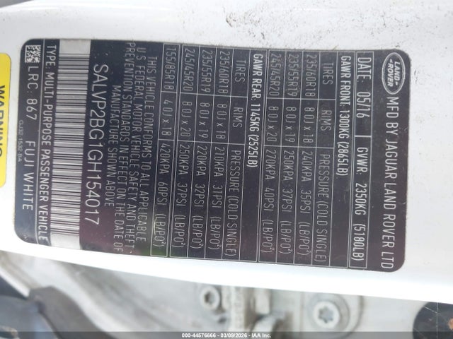 SALVP2BG1GH154017 Land Rover Range Rover Evoque Se/se Premium