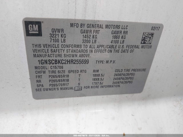 Chevrolet Tahoe Lt 2017 1GNSCBKC2HR255699 Image 9