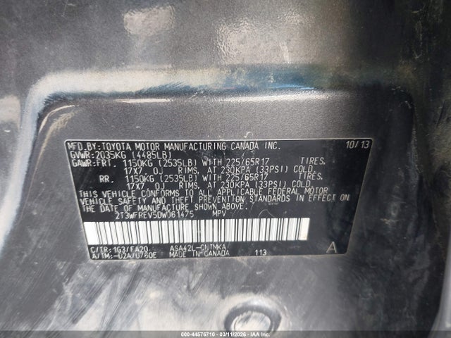 Продажа на аукционе авто 2013 Toyota Rav4 Xle, vin: 2T3WFREV5DW061475, номер лота: 44576710