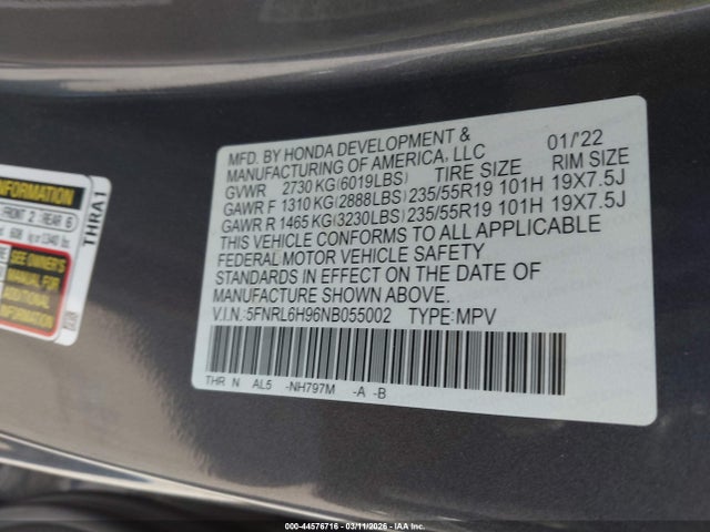 Honda Odyssey Elite 2022 5FNRL6H96NB055002 Image 9