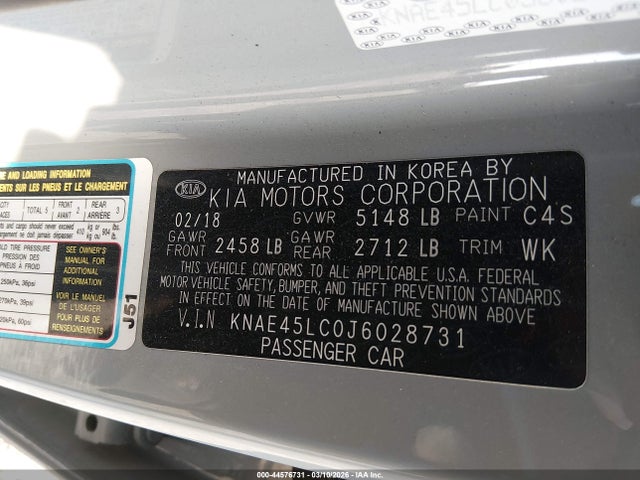 44576731 :رقم المزاد ، KNAE45LC0J6028731 vin ، 2018 Kia Stinger Gt1 مزاد بيع