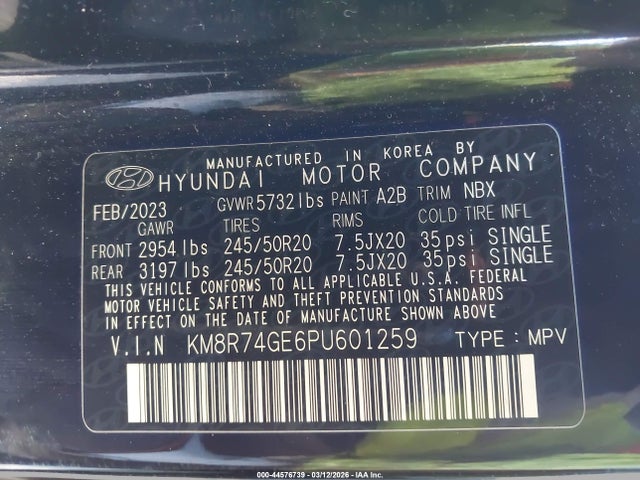 2023 Hyundai Palisade Calligraphy მანქანა იყიდება აუქციონზე, vin: KM8R74GE6PU601259, აუქციონის ნომერი: 44576739