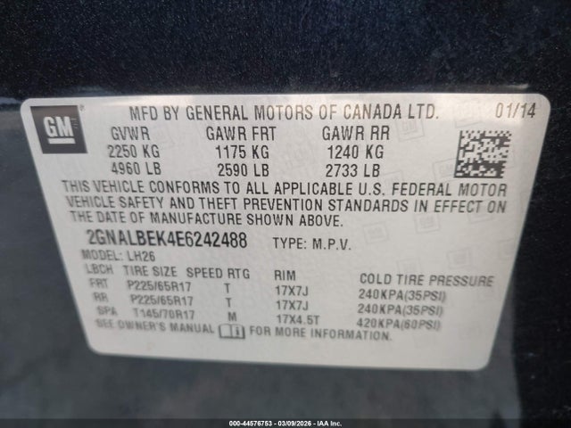 Chevrolet EQUINOX 1LT 2014 2GNALBEK4E6242488 Image 9