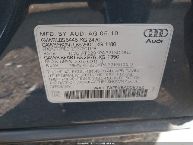 Aukcja sprzedaży 2011 Audi Q5 2.0t Premium, vin: WA1LFAFPXBA008782, numer aukcji: 44576775