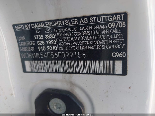 2006 Mercedes-benz Slk 280 მანქანა იყიდება აუქციონზე, vin: WDBWK54F56F099158, აუქციონის ნომერი: 44576780