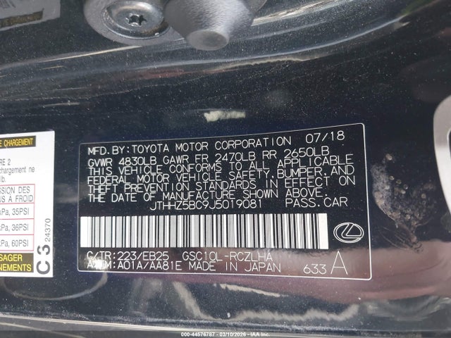 Продаж на аукціоні авто 2018 Lexus Rc 350, vin: JTHHZ5BC9J5019081, номер лоту: 44576787