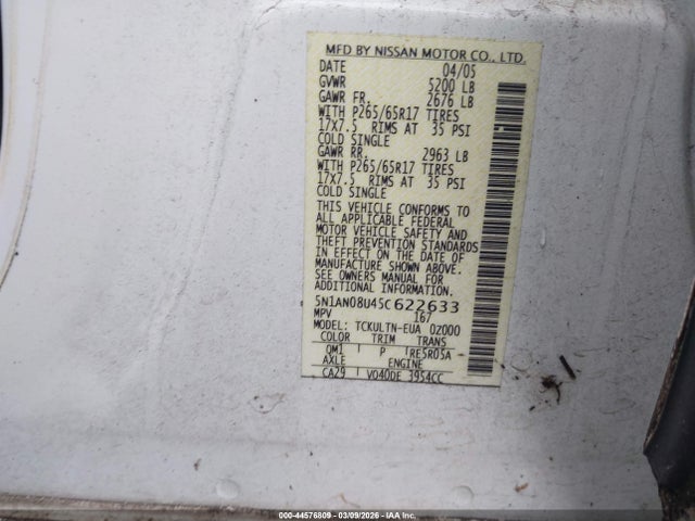 2005 NISSAN XTERRA 5N1AN08U45C622633 Photo 8