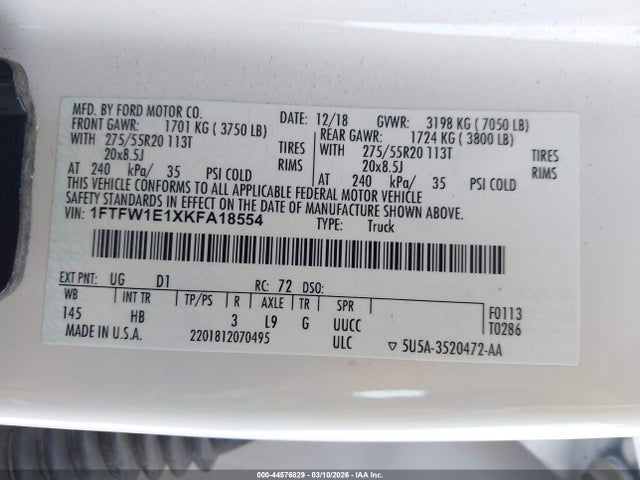 Ford F-150 Lariat 2019 1FTFW1E1XKFA18554 Image 9
