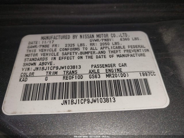 Aukcja sprzedaży 2018 Nissan Rogue Sport Sv, vin: JN1BJ1CP9JW103813, numer aukcji: 44576844