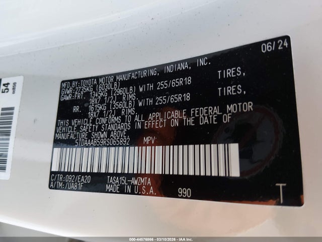 5TDAAAB59RS065892 Toyota Grand Highlander Xle