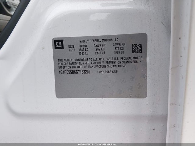 44576876 :رقم المزاد ، 1G1PE5SB6G7183202 vin ، 2016 Chevrolet Cruze Limited 1lt Auto مزاد بيع