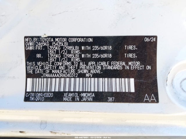 JTMAAAAA0RA040312 Toyota BZ4X XLE