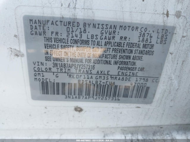 3N1AB7AP9JY257316 Nissan SENTRA S