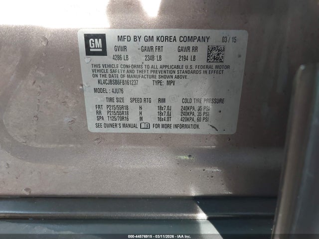 44576915 :رقم المزاد ، KL4CJBSB6FB161237 vin ، 2015 Buick Encore Convenience مزاد بيع