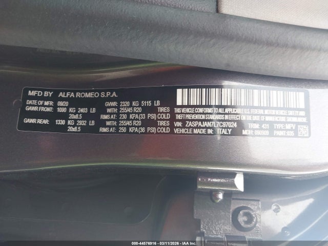 2020 ALFA ROMEO STELVIO ZASPAJAN7L7C97024 Photo 8