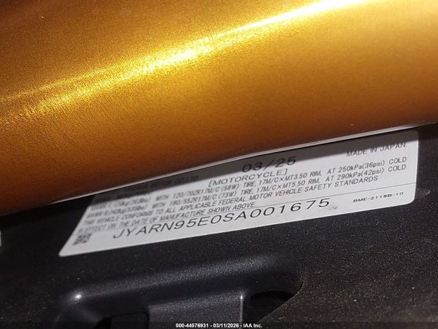 Aukcja sprzedaży 2025 Yamaha Mt09 Sp, vin: JYARN95E0SA001675, numer aukcji: 44576931