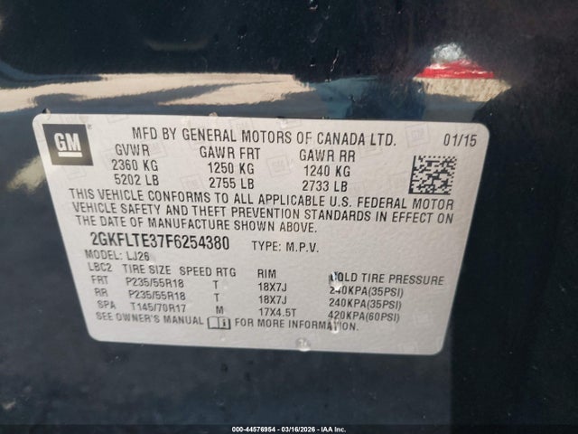 Aukcja sprzedaży 2015 Gmc Terrain Slt-2, vin: 2GKFLTE37F6254380, numer aukcji: 44576954