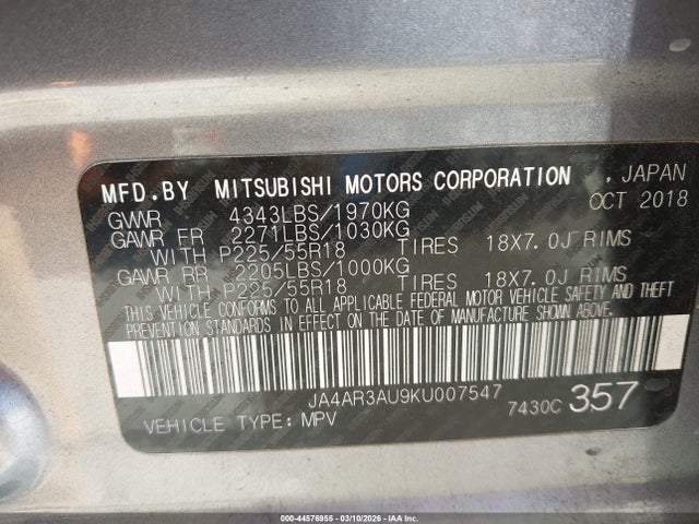 2019 MITSUBISHI OUTLANDER SPORT JA4AR3AU9KU007547 Photo 8