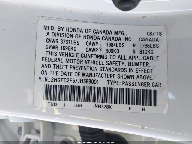 Honda Civic Lx 2018 2HGFC2F57JH593001 Image 9