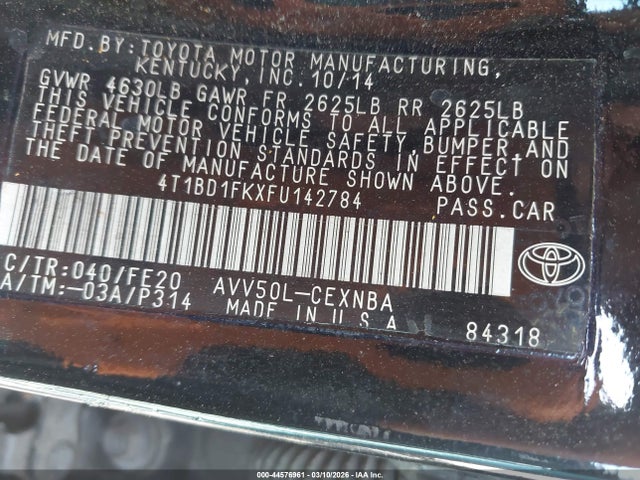 Aukcja sprzedaży 2015 Toyota Camry Hybrid Le, vin: 4T1BD1FKXFU142784, numer aukcji: 44576961