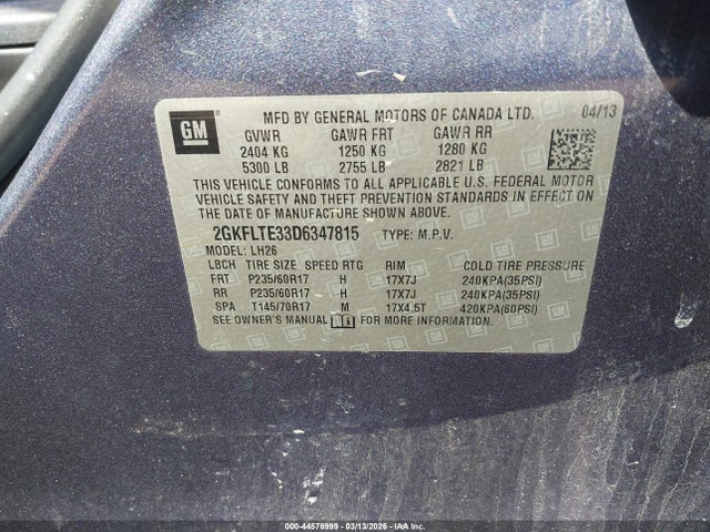 2013 Gmc Terrain Sle-2 მანქანა იყიდება აუქციონზე, vin: 2GKFLTE33D6347815, აუქციონის ნომერი: 44576999