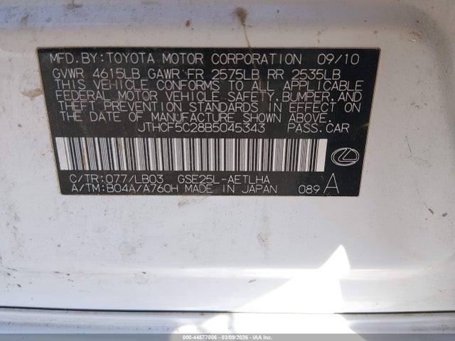 Aukcja sprzedaży 2011 Lexus Is 250, vin: JTHCF5C28B5045343, numer aukcji: 44577006