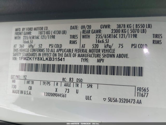 1FMZK1Y8XLKB31541 Ford Transit Passenger Xl