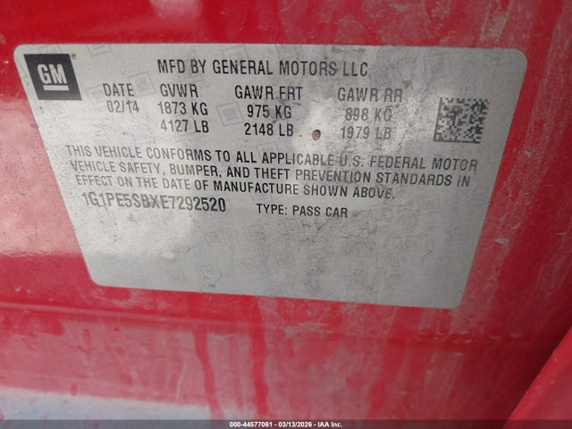 2014 CHEVROLET CRUZE 1G1PE5SBXE7292520 Photo 8