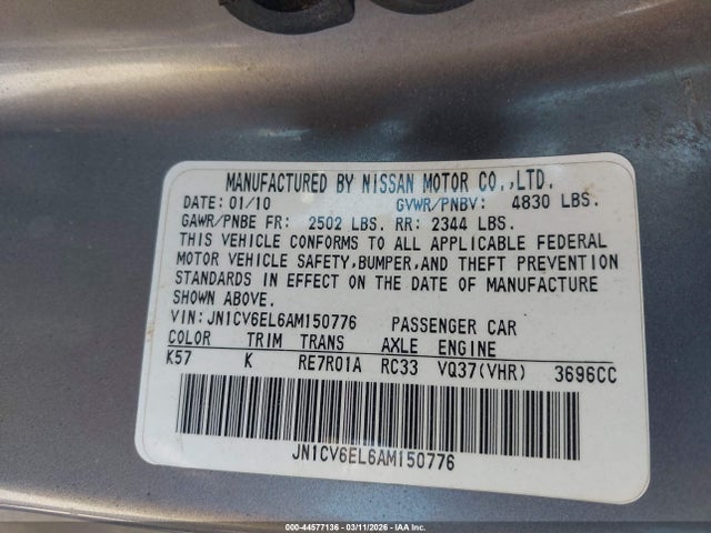 Продаж на аукціоні авто 2010 Infiniti G37x, vin: JN1CV6EL6AM150776, номер лоту: 44577136