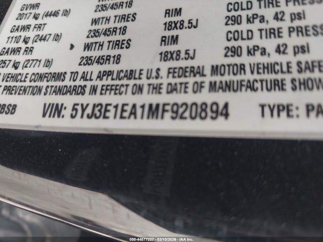 Продажа на аукционе авто 2021 Tesla Model 3 Standard Range Plus Rear-wheel Drive, vin: 5YJ3E1EA1MF920894, номер лота: 44577227