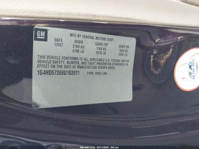 Продаж на аукціоні авто 2008 Buick Lucerne Cxl, vin: 1G4HD57268U162971, номер лоту: 44577234
