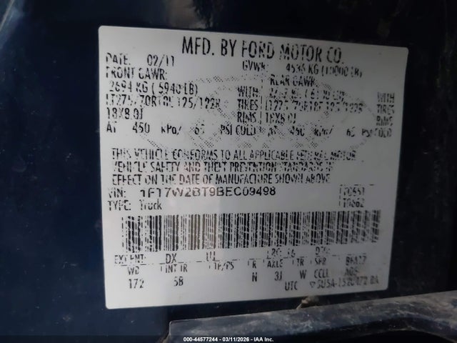 Продаж на аукціоні авто 2011 Ford F-250 Lariat, vin: 1FT7W2BT9BEC09498, номер лоту: 44577244