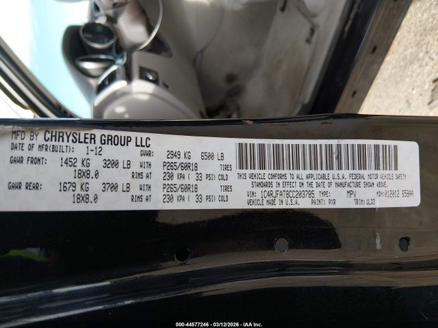 44577246 :رقم المزاد ، 1C4RJFAT8CC203785 vin ، 2012 Jeep Grand Cherokee Laredo مزاد بيع