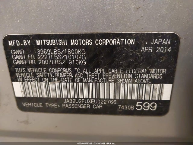 Продажа на аукционе авто 2014 Mitsubishi Lancer Es, vin: JA32U2FUXEU022766, номер лота: 44577245